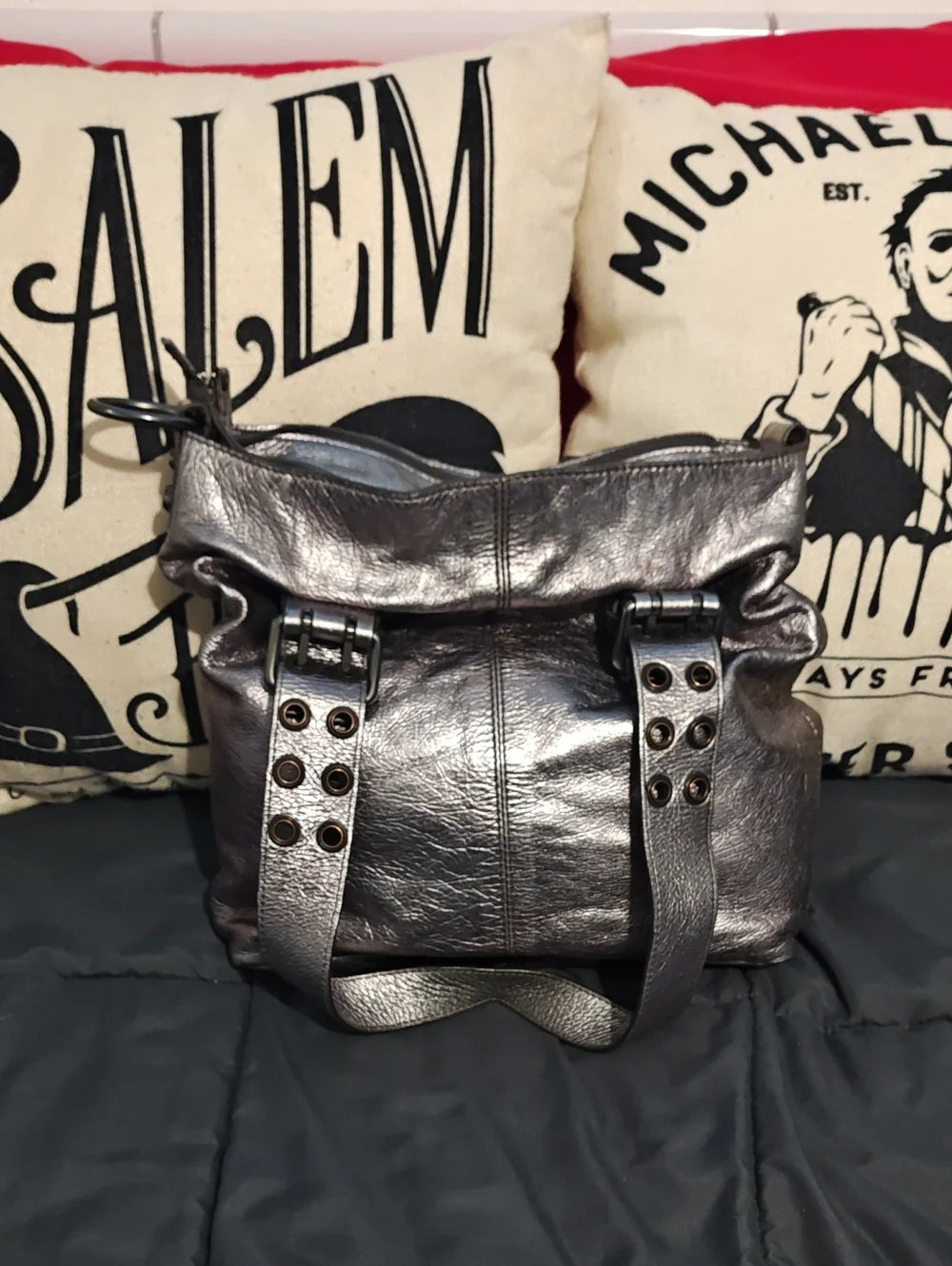 Authentic Francesco Bliasa Gray Silver Pewter Leather Bag Made In Bulgaria